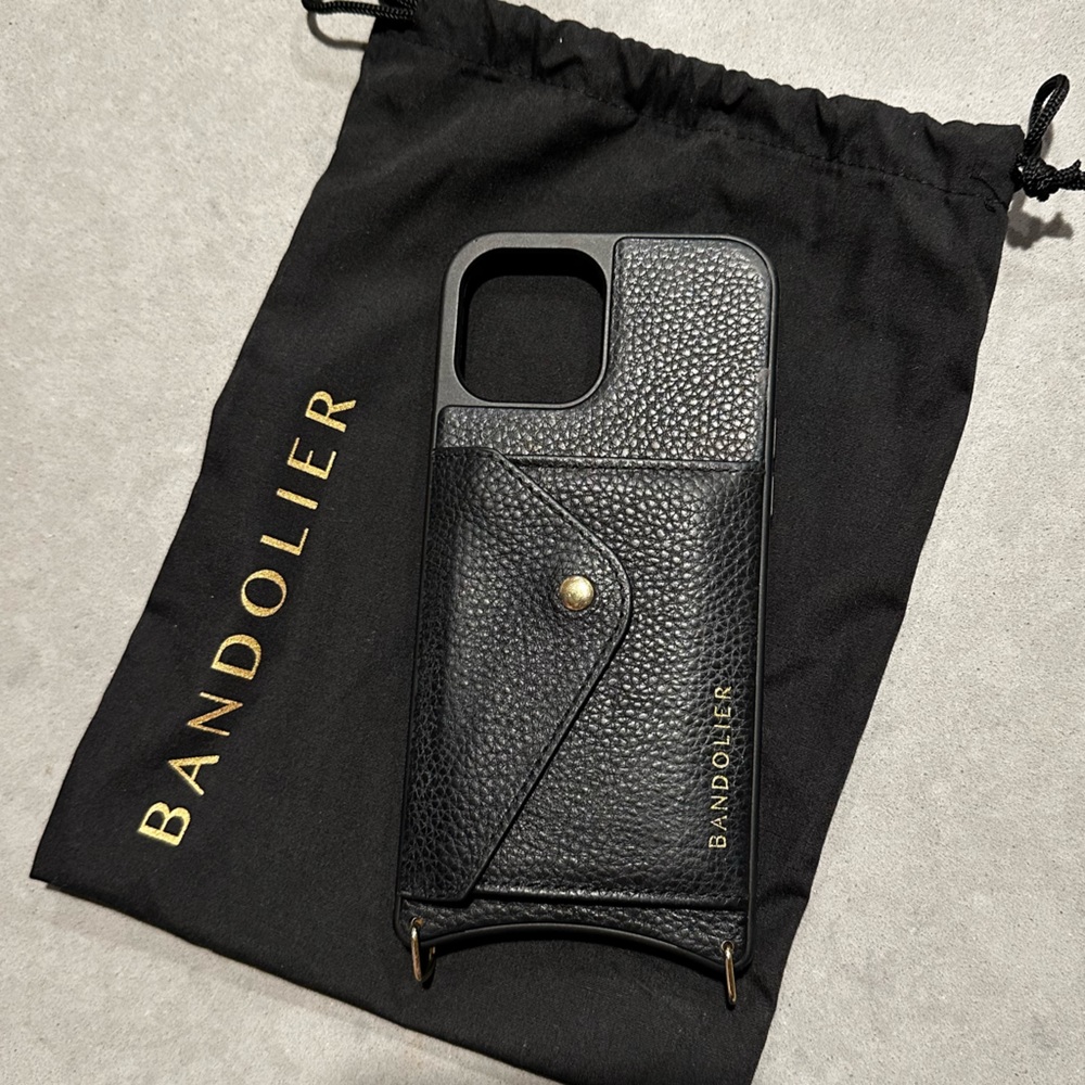 12 Pro Max Bandolier black pebble leather case. Bag included.